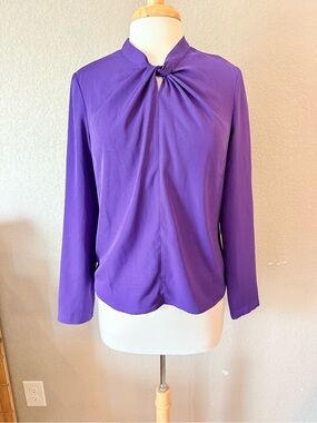 Mastina Purple Twist Neck Blouse Size 36 Y2K Long Sleeve Office Top